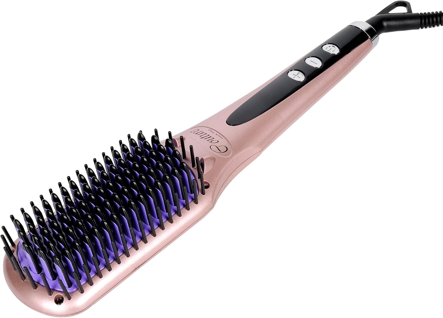 Couture Hair Pro Ceramic Hair Straightener Brush – Anti Friz Hair Straightening Brush for Women – Heated Flat Iron Brush – Anti-Scald & Auto-Off Feature, Fast Heating (Rosegold Brush)