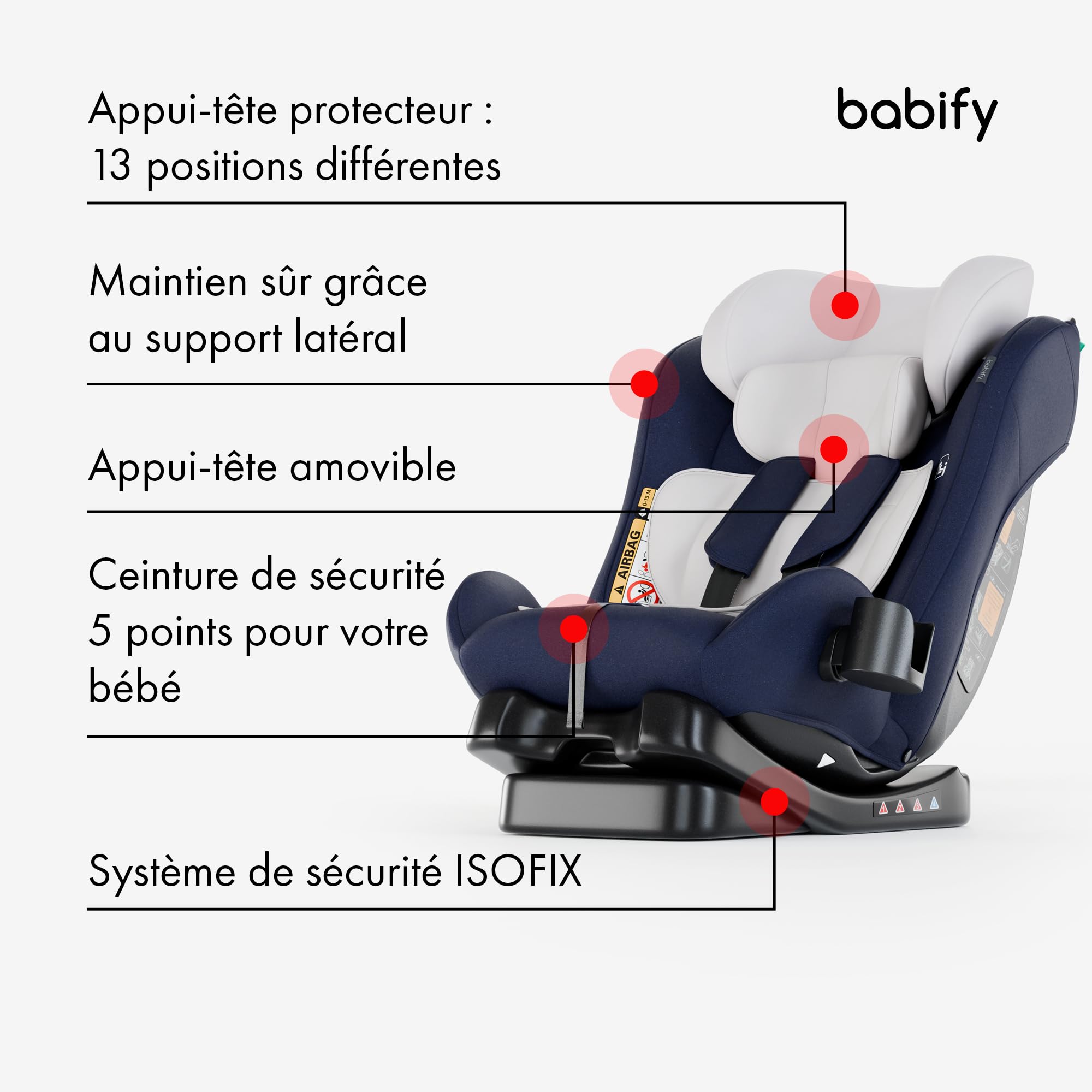 Babify Siege Auto Bebe pour Enfant de 40-150 cm, Siège Auto Bébé et Enfants 3 en 1, Sièges Auto Ergonomique, Réglable, Rehausseur Voiture Enfant, Siege Bebe de Voyage Confortable et Pratique, 5 Points