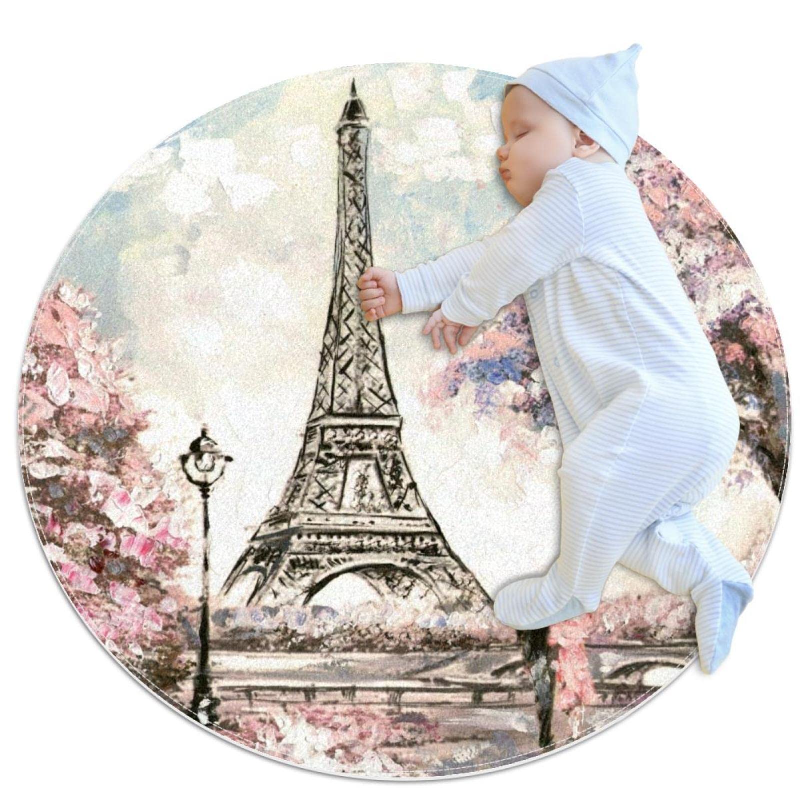 Tapis de salle de bain Paris Eiffel rond antidérapant grand tapis de chambre