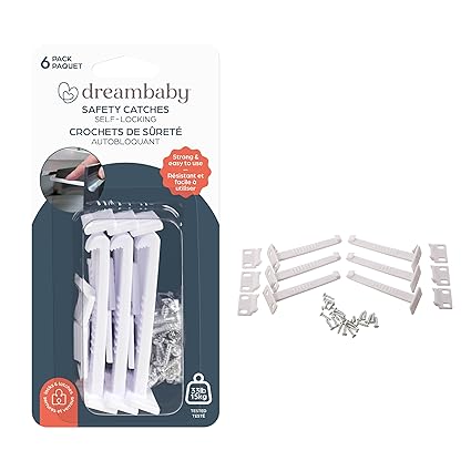 Dreambaby Safety Catches - Child Proof Cabinet & Drawers Locks Latches - White - 6 Count - Model L101