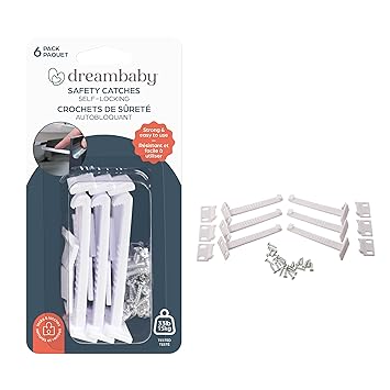Dreambaby Safety Catches - Child Proof Cabinet & Drawers Locks Latches - White - 6 Count - Model L101