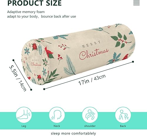 Miniatura 2 de JUNZAN Almohada amarilla de muérdagos florales de Navidad para leer hacia abajo Almohada de rollo de cuello almohadas redondas para sillas para