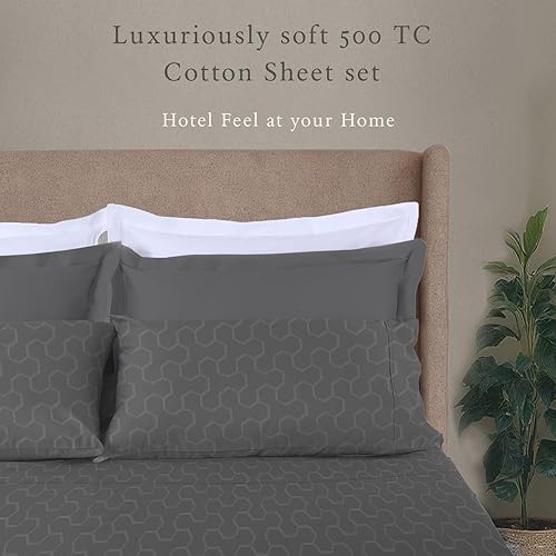 Miniatura 2 de Threadmill Juego de sábanas de algodón de lujo de 500 hilos tamaño King de 4 piezas, jacquard Floria gris oscuro, sábanas suaves y sedosas con
