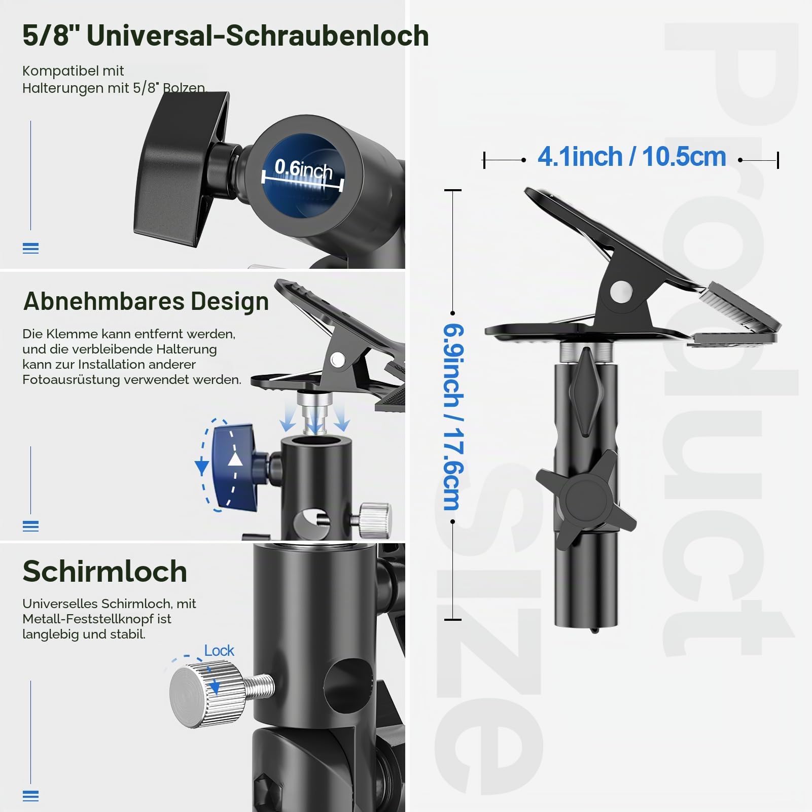 EMART Klemme Reflektor Klemmhalter Federzwinge Metall Klemmhalter mit 5/8" Schraube für Reflektor Fotostudios Regenschirm Blitz Hintergründe