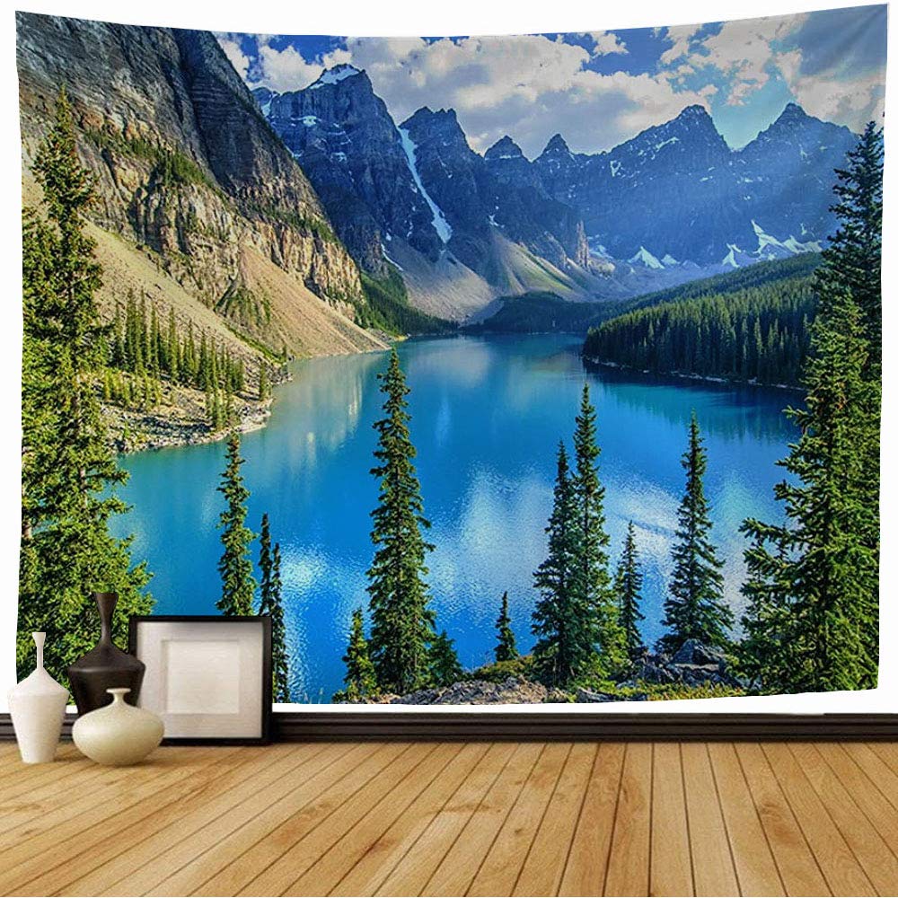 Starochi Tapestry Wall Hanging Glacier Ten Canadian Awaresome Wenkchemna Peaks Reflection On Moraine Lake Nature Canada Mountain Tapestry Decor Living Room Bedroom for Home 60x50 Inch