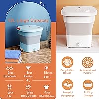 Vista 4 de REALN Lavadora pequeña de 12 litros plegable con cesta de deshidratación, mini máquina de lavandería tipo perilla para ropa de bebé, camisetas, ropa