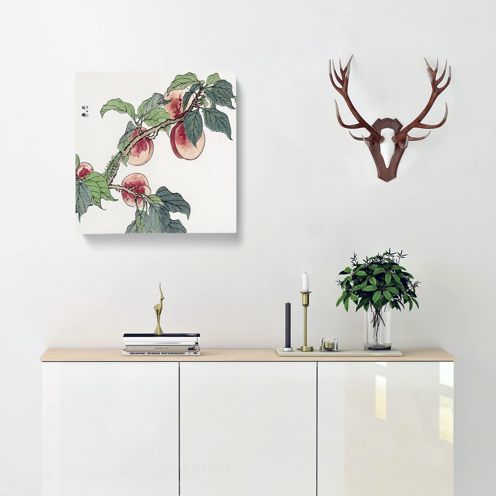 Caterpillar on a peach Tree by Morimoto Toko Canvas Print, Mixed, 35L x 35W cm - Image 2