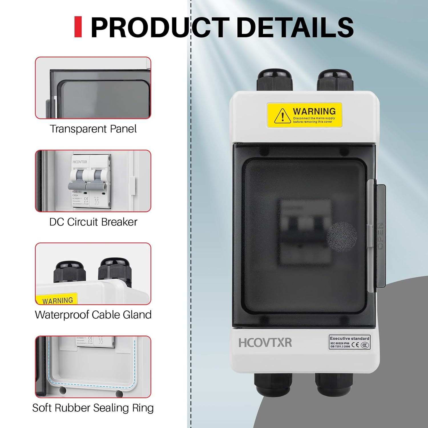 Solar Panel Disconnect Switch 30A 1000VDC Solar Shut Off Switch 2 Poles Outdoor DC Miniature Circuit Breaker Box, Waterproof UV-Proof for Solar PV Home Systems (1000V 30A)