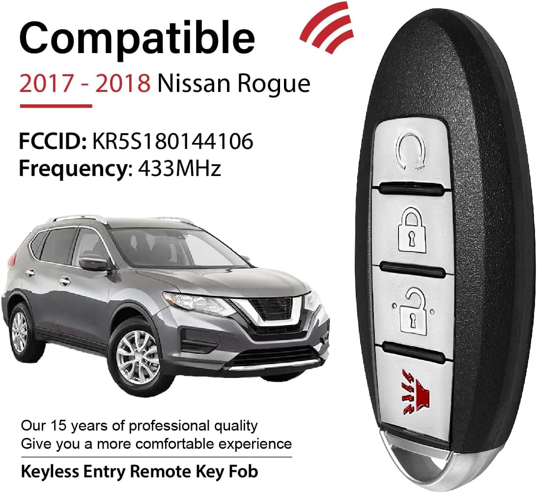 2 Keylessbest Replacement for 2017 2018 Nissan Rogue Key Fob Remote Control KR5S180144106 4 Buttons 433MHz