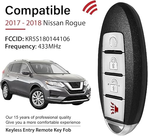 Miniatura 2 de Reemplazo para 2017 2018 Nissan Rogue Key Fob Control remoto KR5S180144106 4 Botones 433MHz Negro