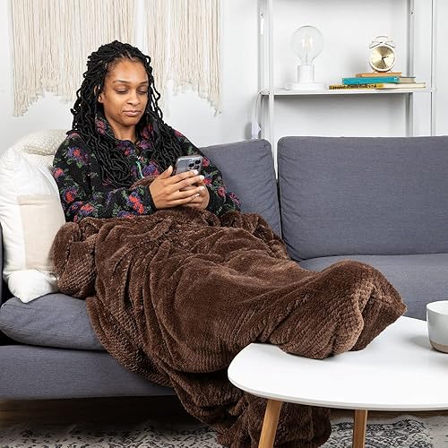 Miniatura 3 de Manta XXL patentada con bolsillo para el pie, exquisitamente expresso, tamaño extra grande de 60 x 84 pulgadas con bolsillo profundo para los pies