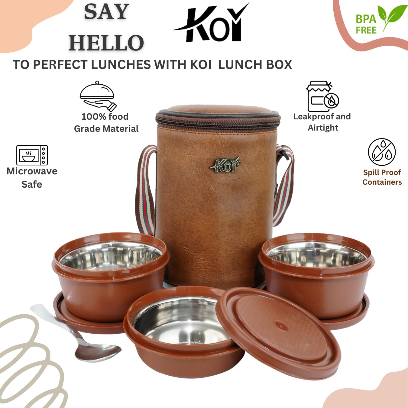 Buy KOI Insulated Lunch Box Set | 3 Inside Steel Containers (290ml