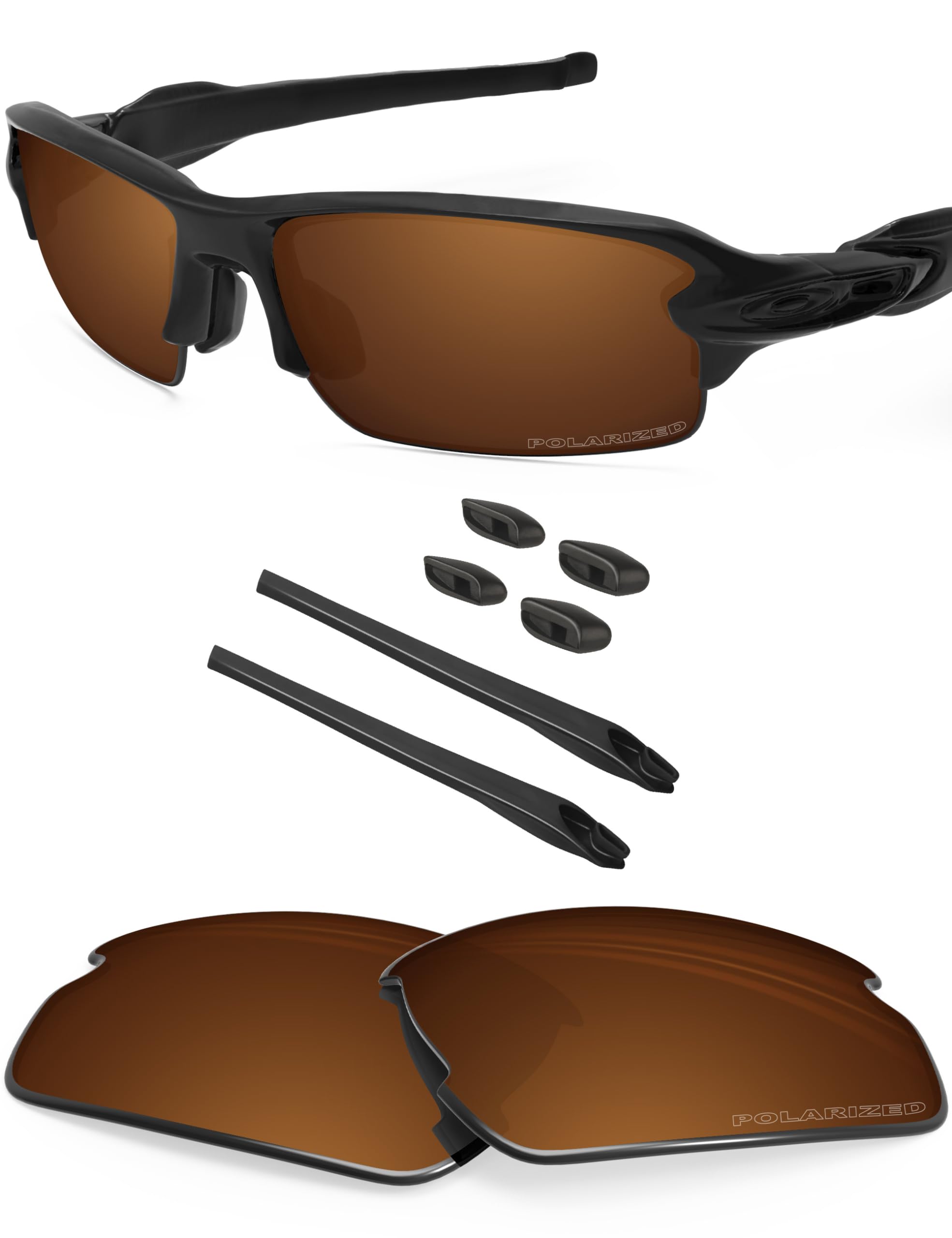 BlazerBuck Polarized Replacement Lenses & Sock Kit for Oakley Flak 2.0 OO9295 - Amber