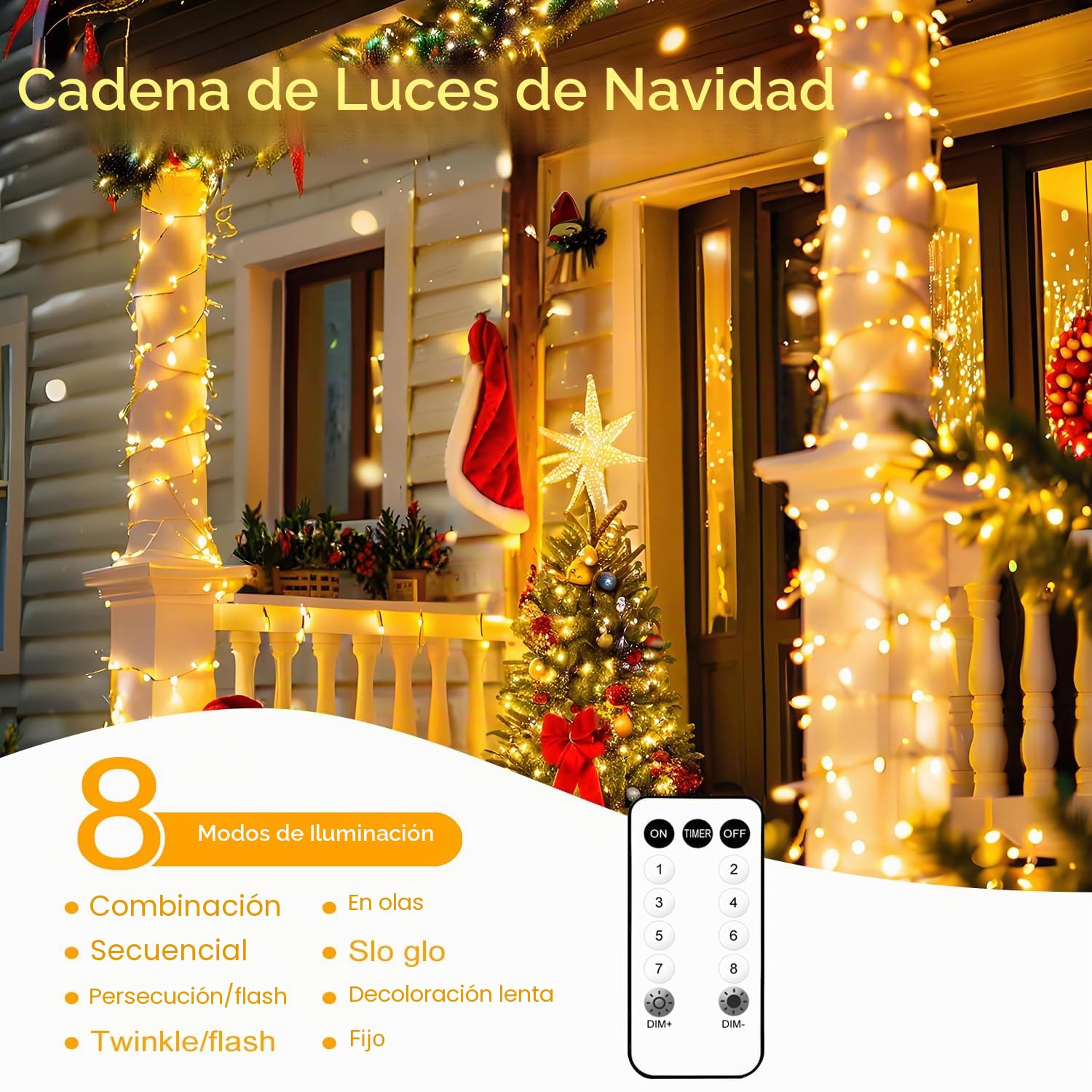 Guirnalda Luces Exterior Interior,80m 800 LED Luces Navidad con Control Remoto,8 Modos,Impermeable Guirnalda Luminosas Decoracion,para Navidad,Fiestas,Jardín,Decoración de Boda,Blanco Cálido