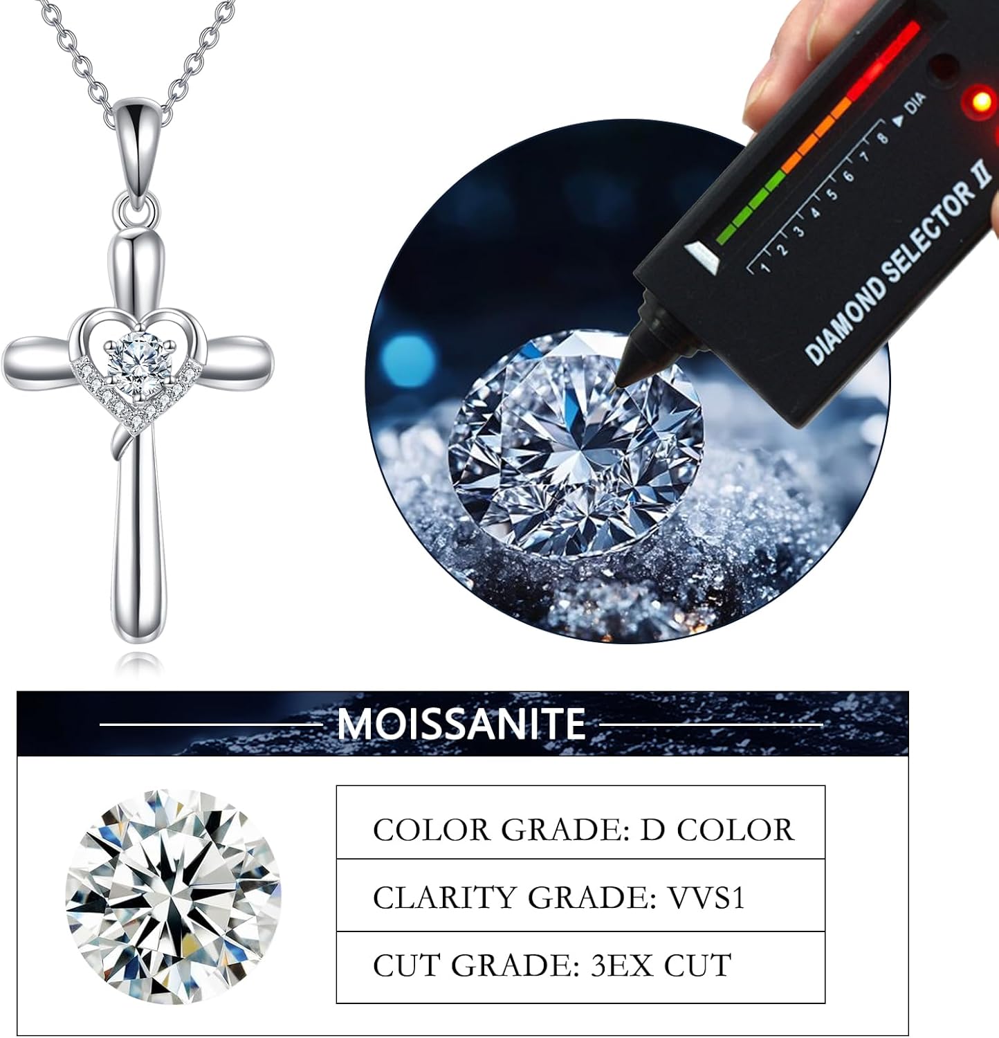 Moissanite Cross Necklace Sterling Silver Religious Created Diamond Crucifix Jewelry Gifts for Women Men
