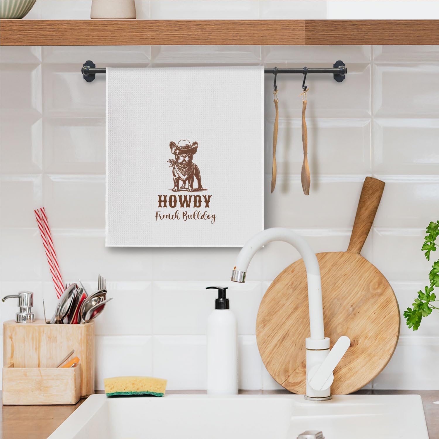 French Bulldog Kitchen Towels, Country Western Gifts for Women & French Bulldog Lovers, Western Cowboy Howdy Dog Decorative Hand Towels for Bathroom, 16x24 Inch - Image 5
