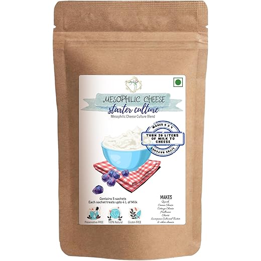 Alla?s Posh Flavors Mesophilic Cheese Culture (5 Sachets) | Natural Starter Culture for Cheese Making | Non-GMO | Ideal for Quark, Cream Cheese, Cottage, Halloumi, Chevr? & Butter | Easy-to-Use