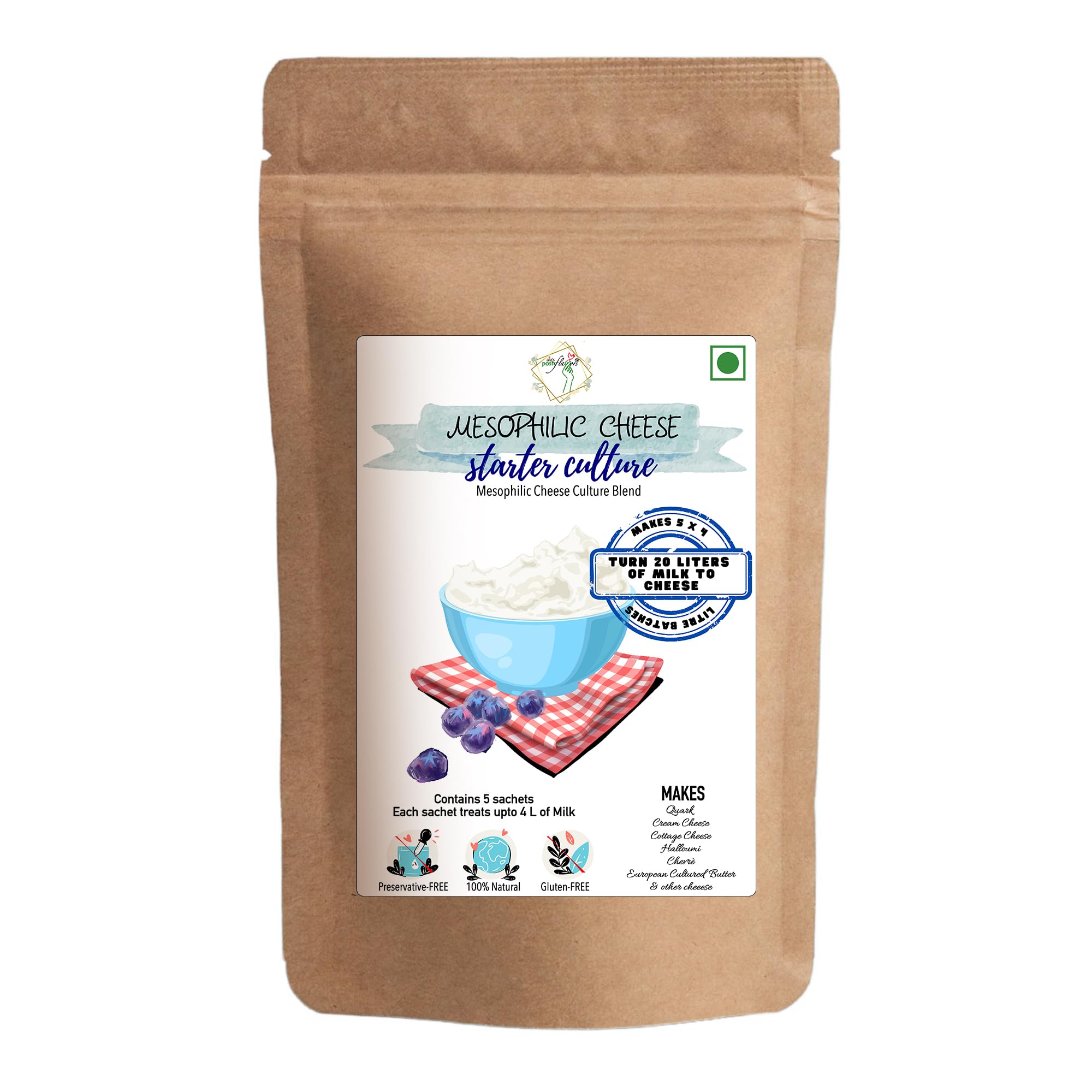 Alla’s Posh Flavors Mesophilic Cheese Culture (5 Sachets) | Natural Starter Culture for Cheese Making | Non-GMO | Ideal for Quark, Cream Cheese, Cottage, Halloumi, Chevrè & Butter | Easy-to-Use-image-20