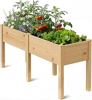SUNYRISY Dual Wooden Raised Garden Bed Outdoor with Legs for Gardening, 71" L x 23.6" W x 31.5" H Elevated Planter Garden Box Raised Bed for Vegetable Flower Herb, Wood
