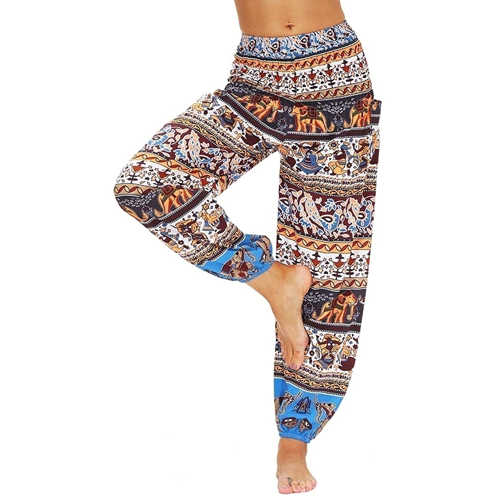 Fauean Harem Pants Women Patchwork Bloomers Summer Pants Yoga Pants Aladdin Pants Flower Leisure Pants Cloth Pants in flowing soft quality Pants Long Baggy Printed Harem Style Elastic Waistband