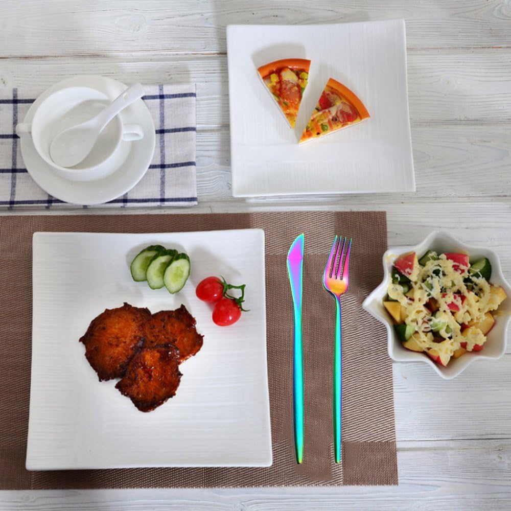 16-Piece Flatware Set,Titanium Colorful Plated 18/10 Stainless Steel,Include Dinner Knife/Fork/Spoon/Teaspoon,Shiny Multi Rainbow Cutlery Set,Dinnerware set Dishwasher Safe Utensils Set for 4