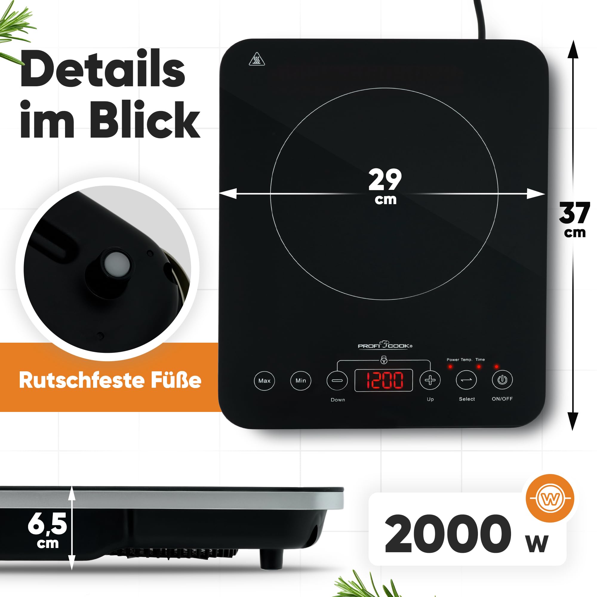 ProfiCook® Induktions-Einzelkochplatte | Schnelle Erhitzung durch Induktion | ECO-Save | Sensor Touch | Kochfeld mit 10 Leistungsstufen | Timer | Herdplatte mit Überhitzungsschutz | PC-EKI 1062