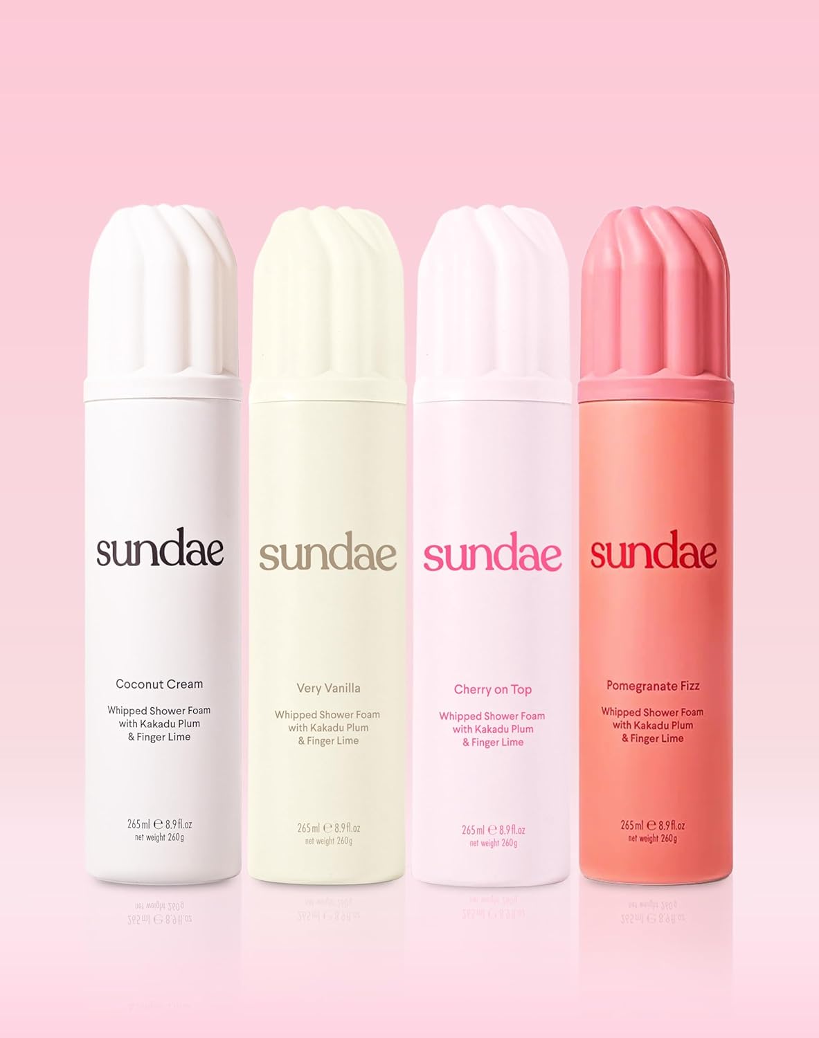 sundae Whipped Shower Foam Very Vanilla,Coconut Cream, Cherry On Top, Pomegranate Fizz Foaming Body Wash Shower Foam 8.9 fl oz, 265ml 4-pack