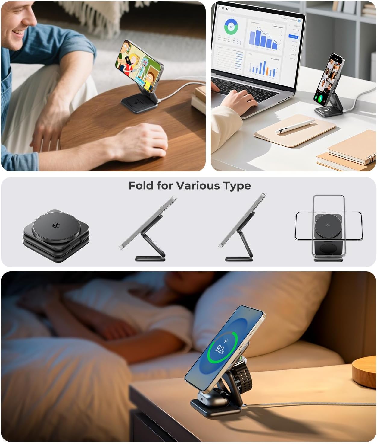 KU XIU Qi2 Certified 3 in 1 Charging Station for Samsung, Aluminum Alloy Foldable 15W Wireless Charger for Galaxy S26 S25 Series Z Flod 7, Fast Charger for Galaxy Watch Ultra, for Galaxy Buds