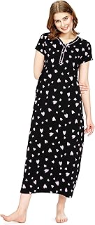 zeyo Women's Cotton Heart Printed Maxi Long Nighty for Women Stylish 5830-picture-24