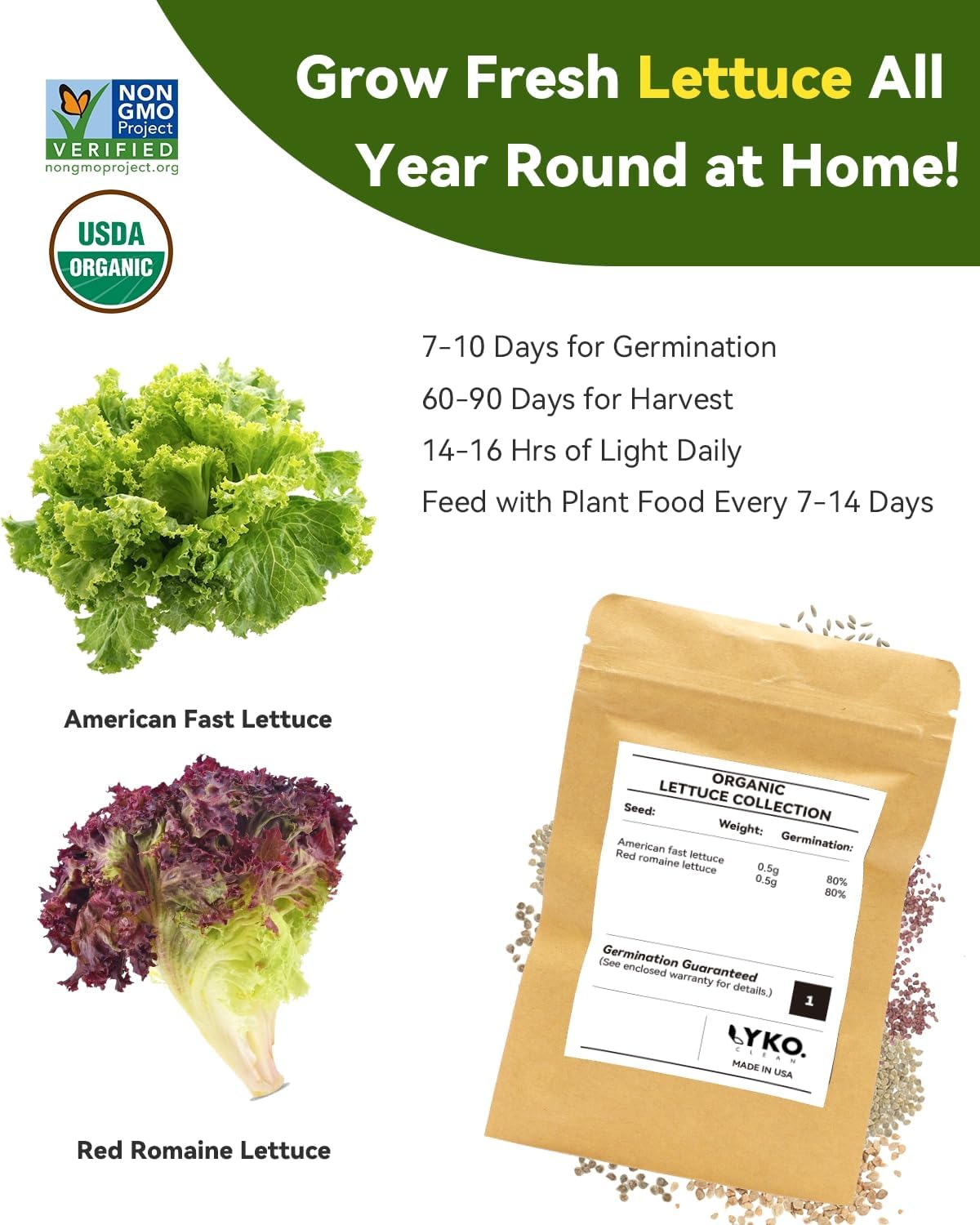 Salad Green Seed Pod Kits for AeroGarden Ahopegarden, iDOO Hydroponics Growing System Indoor Herb Garden, 400+ Seeds, Including American Fast Lettuce, Red Romaine Lettuce(8-Pods) - Image 2