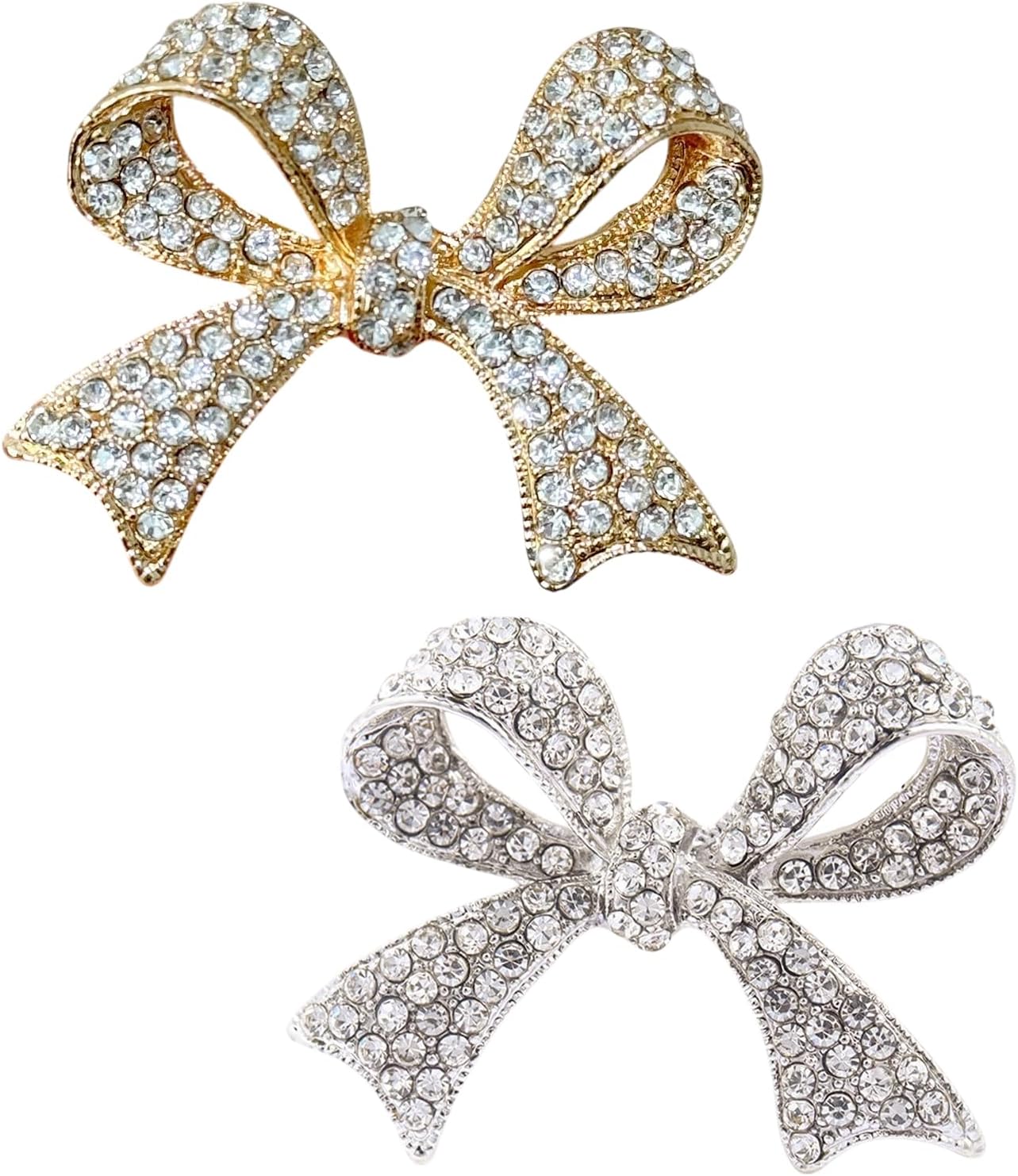 Vintage Elegant Crystal Bow Brooch Pin, Sparkly Rhinestones Bow Knot Brooches Pins, Crystal Ribbon Bows Pearl Lapel Pins Suit Dress Accessories for Women Girls, Party Engagement Wedding Jewelry Gifts