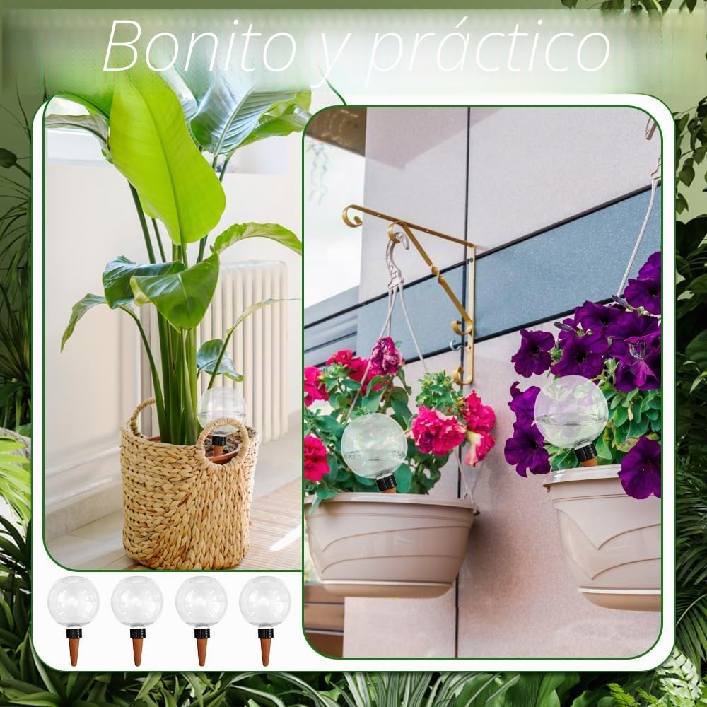 4 Pieza Riego automatico macetas, Regar Plantas Vacaciones, Diseño esférico, Bola de riego para Plantas Apta para Varias macetas (1Pieza x 500 ml)