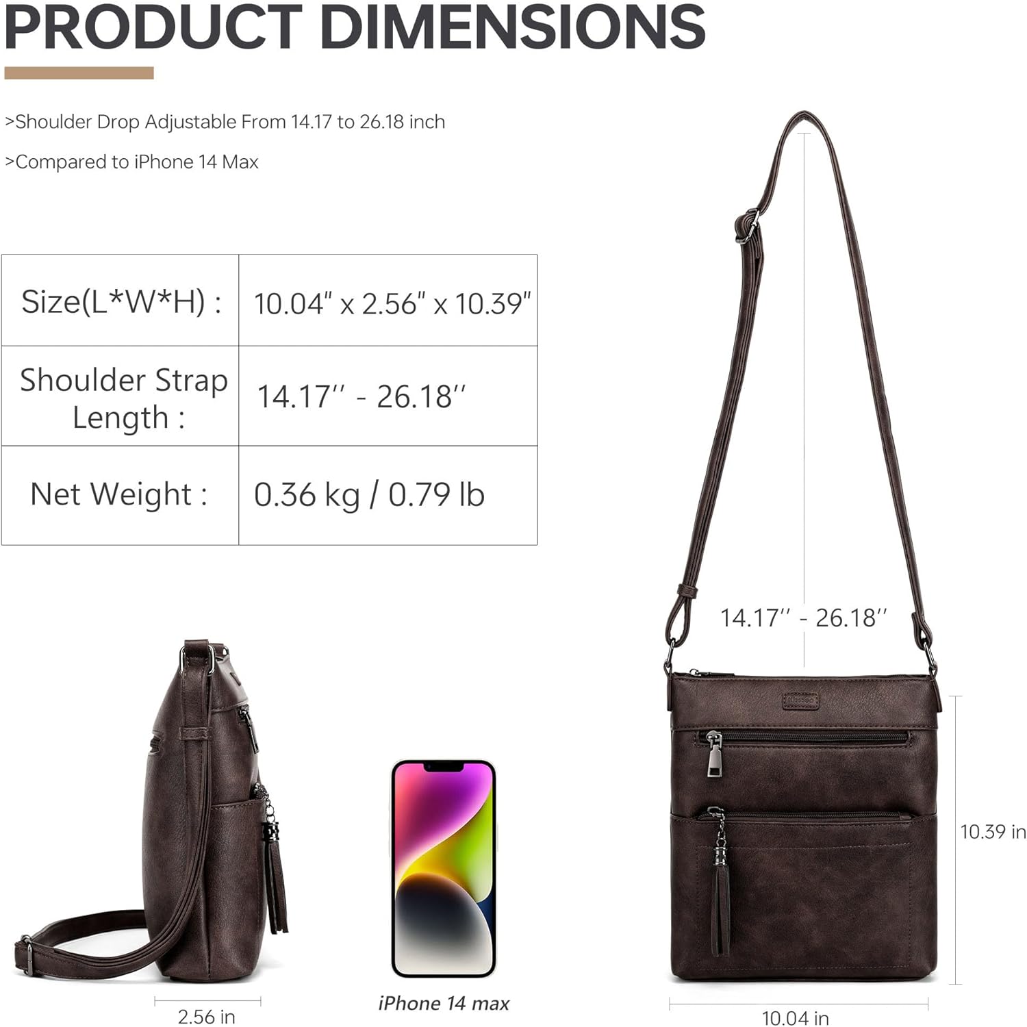 Womens Crossbody Purse Leather Travel Crossbody Bag with Tassel and Adjustable Strap
