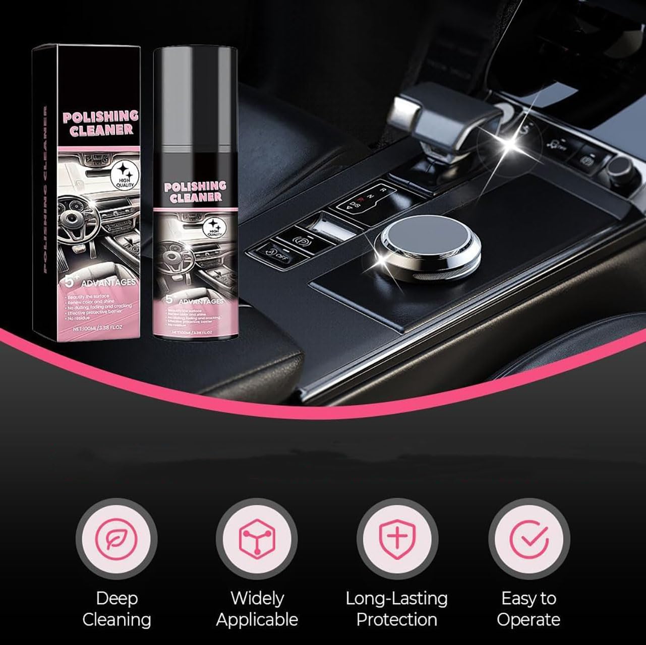 Polierreiniger Auto Interieur - Wasserloses Spray -Wachs, Innenraum des Autos Protection Spray, Autoflecken Entfernen Innenräume, Details, Kunststoff, Gummi -Lederreiniger (4PCS)