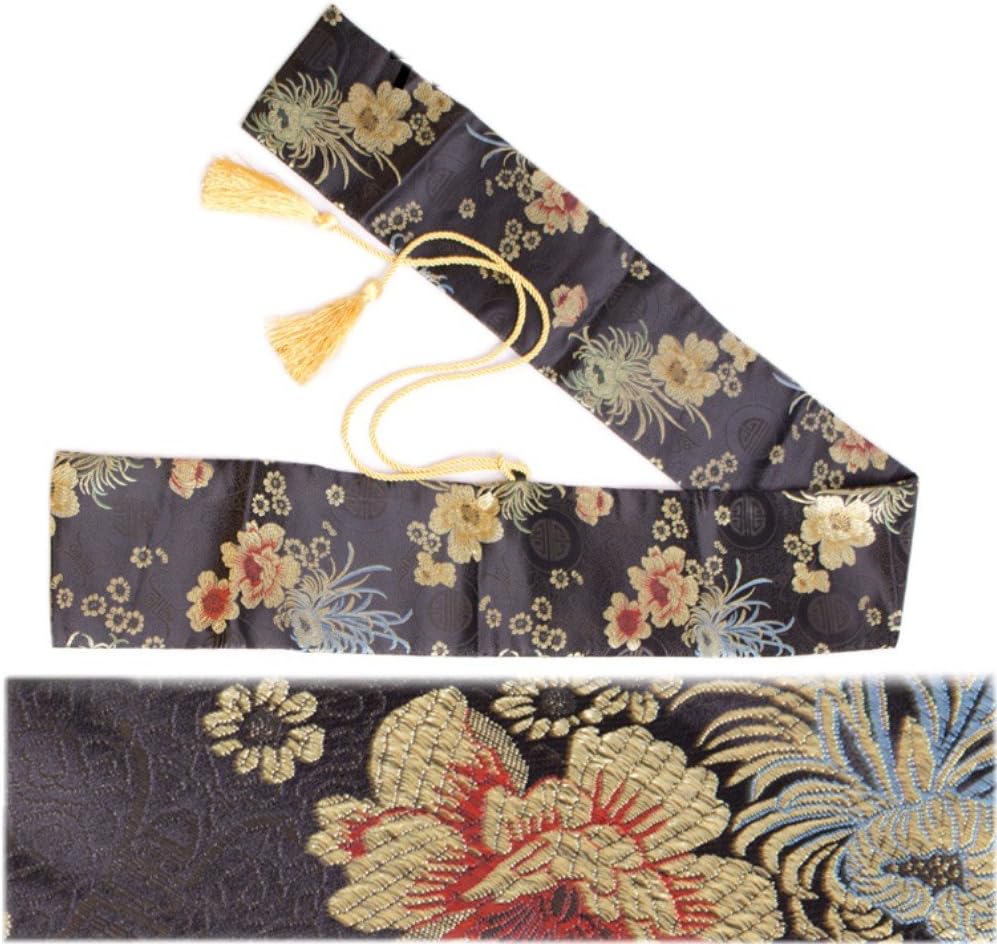 Japanese Samurai51" Silk Sword Bag Katana Wakizashi Tanto Sword Carry Bag with Golden Tassel (Hopeful flower)