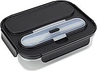 Vista 4 de BUILT Tritan Meal Prep Bento de 2 compartimentos con utensilios y bolsa de hielo, color negro