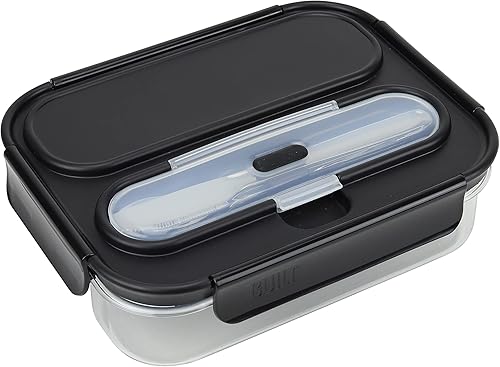 Miniatura 4 de BUILT Tritan Meal Prep Bento de 2 compartimentos con utensilios y bolsa de hielo, color negro