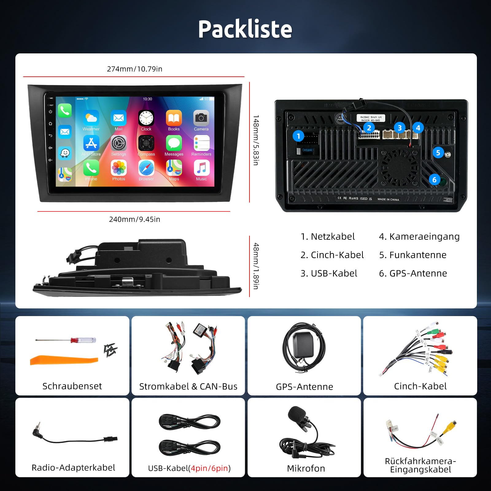ESSGOO 4+64G Android 15 Autoradio mit Wireless Carplay und Android Auto Für Volkswagen Golf 6 2008-2016, 9 Zoll Auto Radio Display mit Bluetooth,WiFi,GPS, Mirror Link, FM, SWC