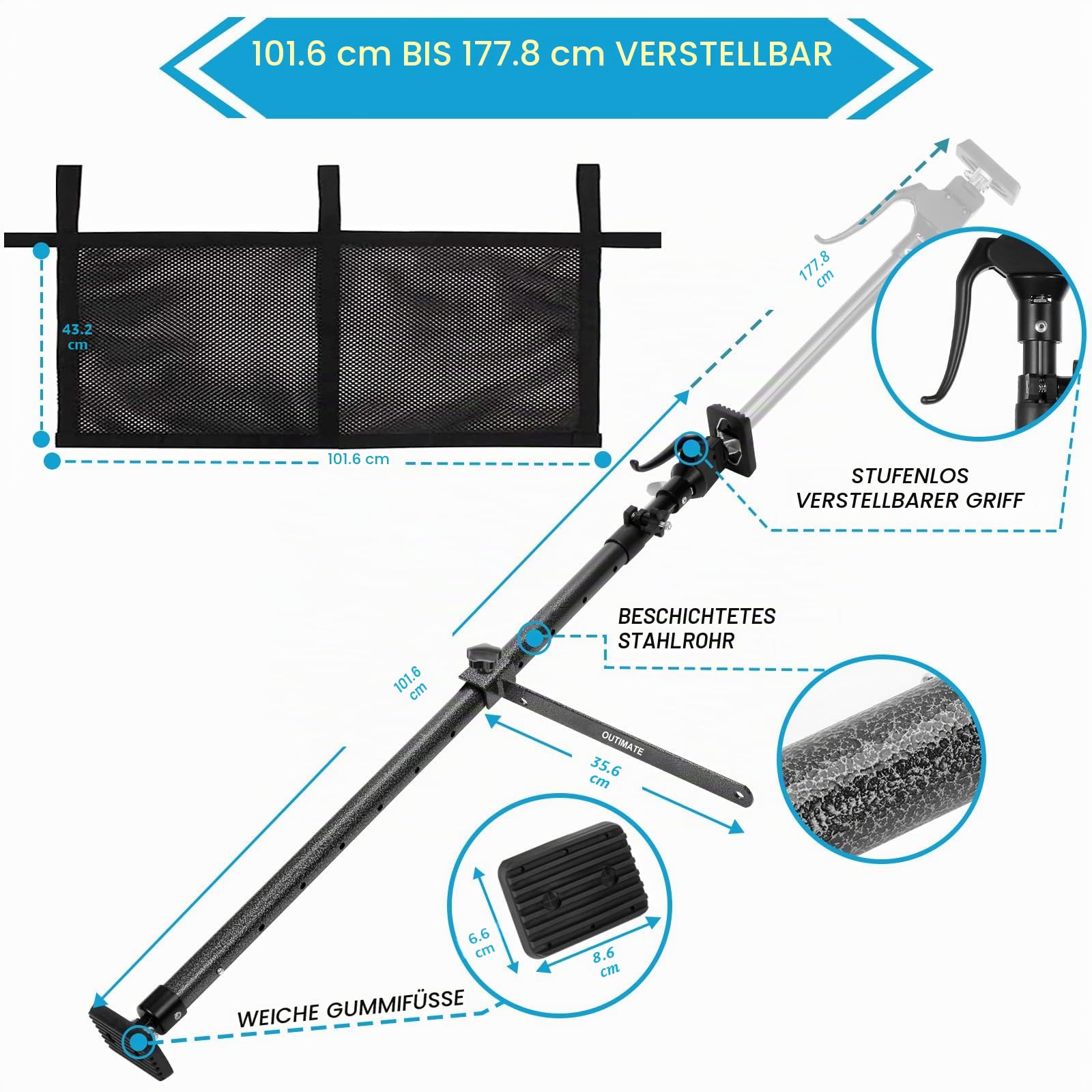 Cargo Bar für Pickup Truck Bed Cargo Bars für SUVs, Anhänger, Vans, einstellbar von 100 bis 180 cm, kommt mit 1 Premium Cargo Net Organizer, 1 Divider Bar