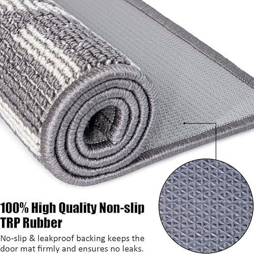 Vista 5 de Tapete para interiores de 32 x 48 pulgadas, tapete absorbente para puerta delantera y trasera, parte trasera de goma, antideslizante, atrapador