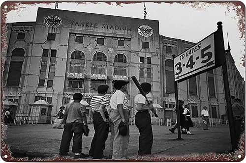 Yankee Stadium Boys New York 1950 Era Baseball Nostalgia Póster vintage de metal para decoración de pared para el hogar, bar, pub, club, cafetería,