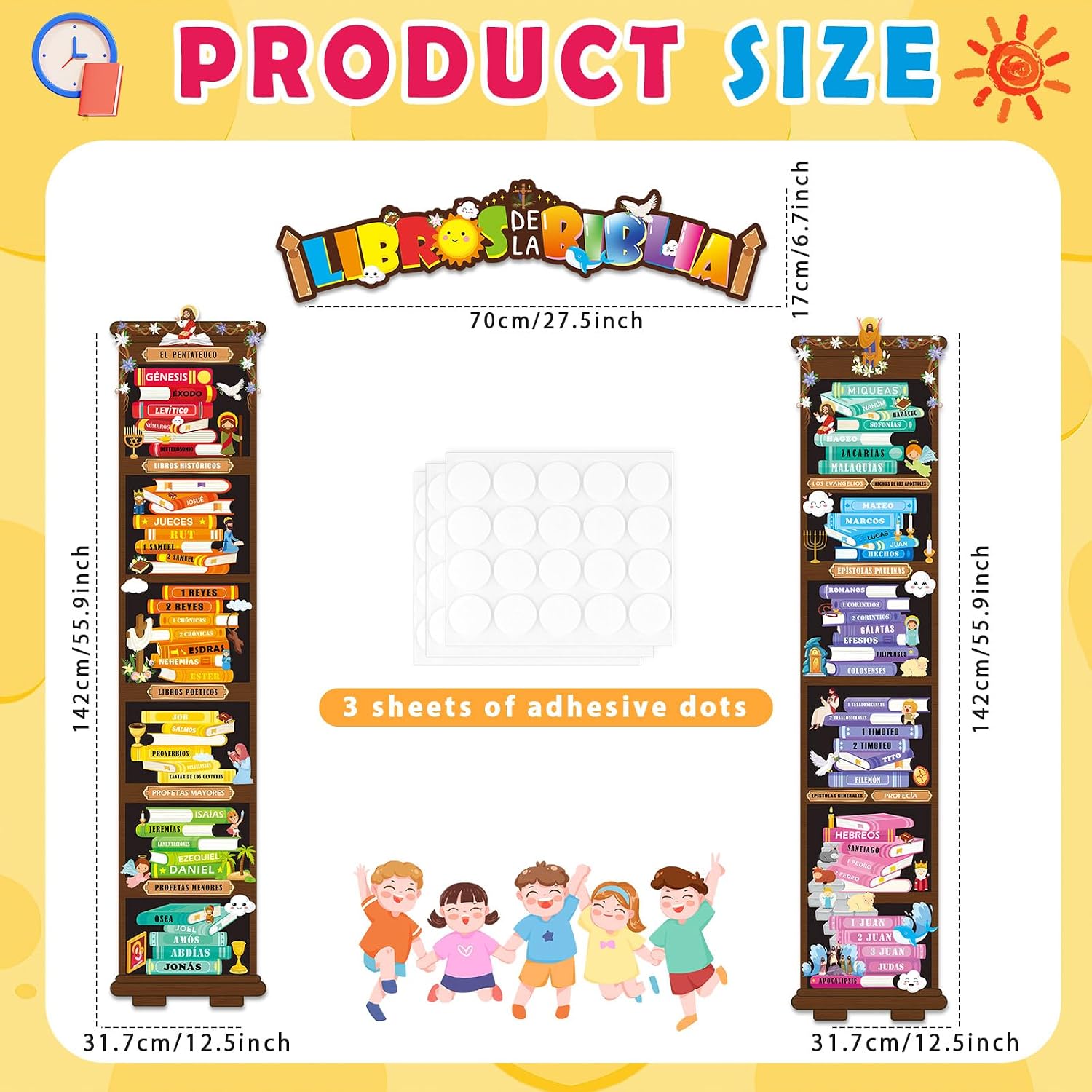 Spanish Books of the Bible Door Border Halloween Trunk or Treat Outdoor Decoration Bible Time Line Cover Colorful Religious Christian Educational Poster Scripture Decor for SUV Car VBS Home Classroom