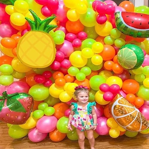 Miniatura 6 de Kit de arco de guirnalda de globos de frutas, rosa, rojo, amarillo, verde, naranja, con globos de sandía, fresa, piña, limón, naranja, para