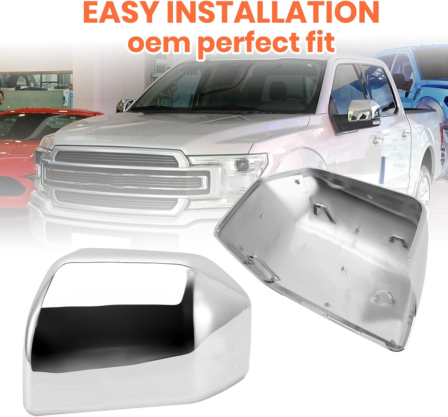 Chrome Left Driver Mirror Covers Compatible with 2015 2016 2017 2018 2019 2020 Ford F150 Pickup Cover Caps Direct Replacement