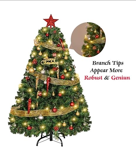 Miniatura 5 de Árbol de Navidad artificial de 4 pies con 100 luces LED y adornos surtidos, exquisitas decoraciones de Navidad para interiores y exteriores,