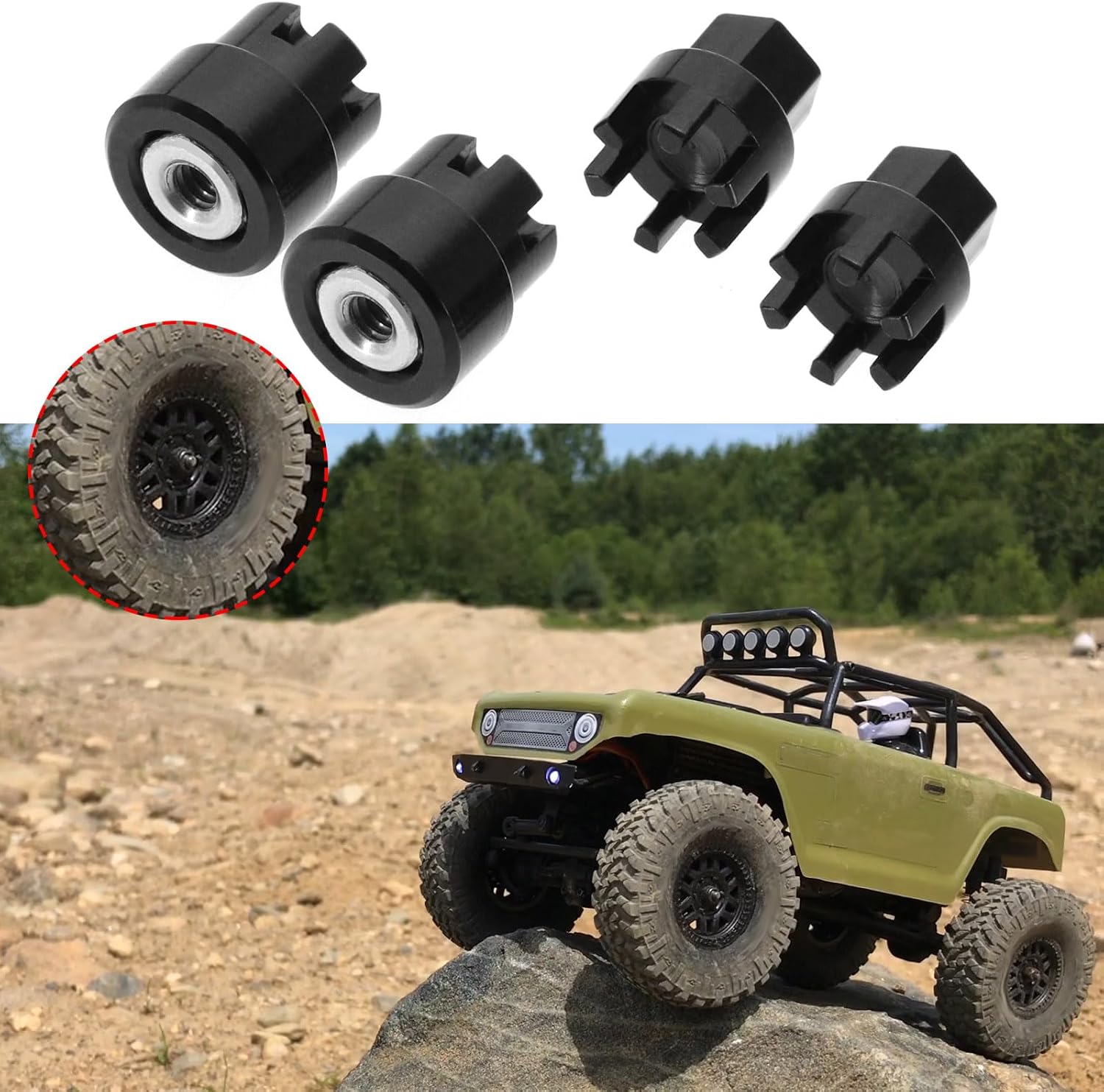 4PCS M2 Wheel Nut Cap RC Car Wheel Dust Nut CNC Aluminium Locking Hub for 1/24 RC Crawler Cars Compatible with Axial SCX24 Deadbolt JLU Gladiator Bronco, Black