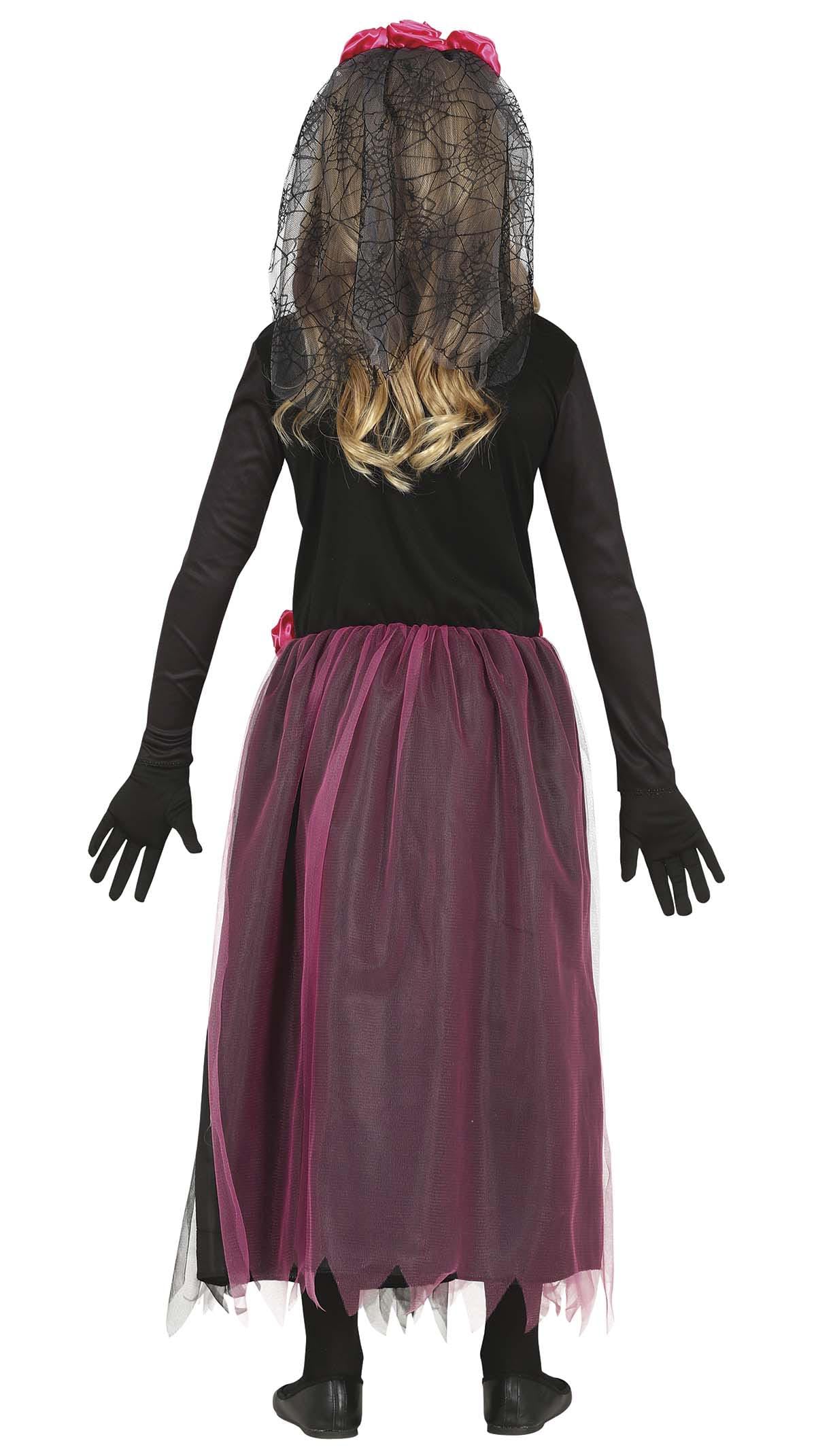 FIESTAS GUIRCA Pink Day of the Dead Fancy Dress Costume - Long Dress and Headband with Flowers for Girls 7-9 Years - Image 3
