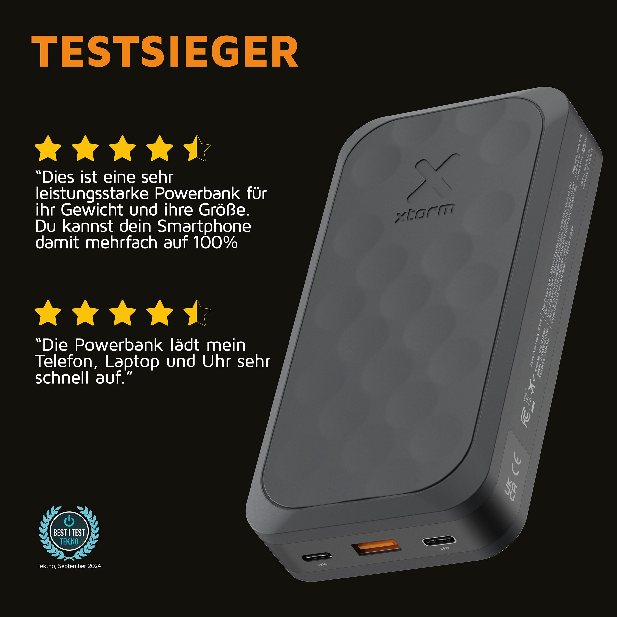 Xtorm Fuel Series 5 67W Powerbank 27.000 mAh - Pantalla LED - 2 x USB-C PD / 1 x USB-A - Material GRS - Funciones de Seguridad - Adecuado para Smartphone, Tablet y Laptop - Negro