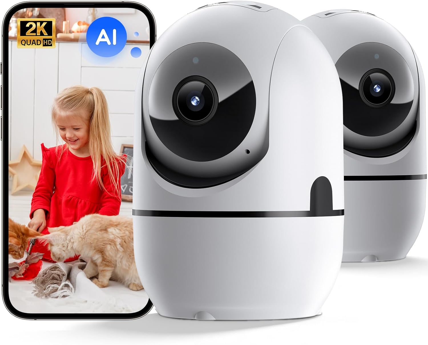 Indoor Security Camera, Indoor Camera for Home Security, WiFi Home Camera with 360° Pan Tilt, AI Motion Detection, Two-Way Audio, Night Vision for Baby, Pet, Elderly Monitoring