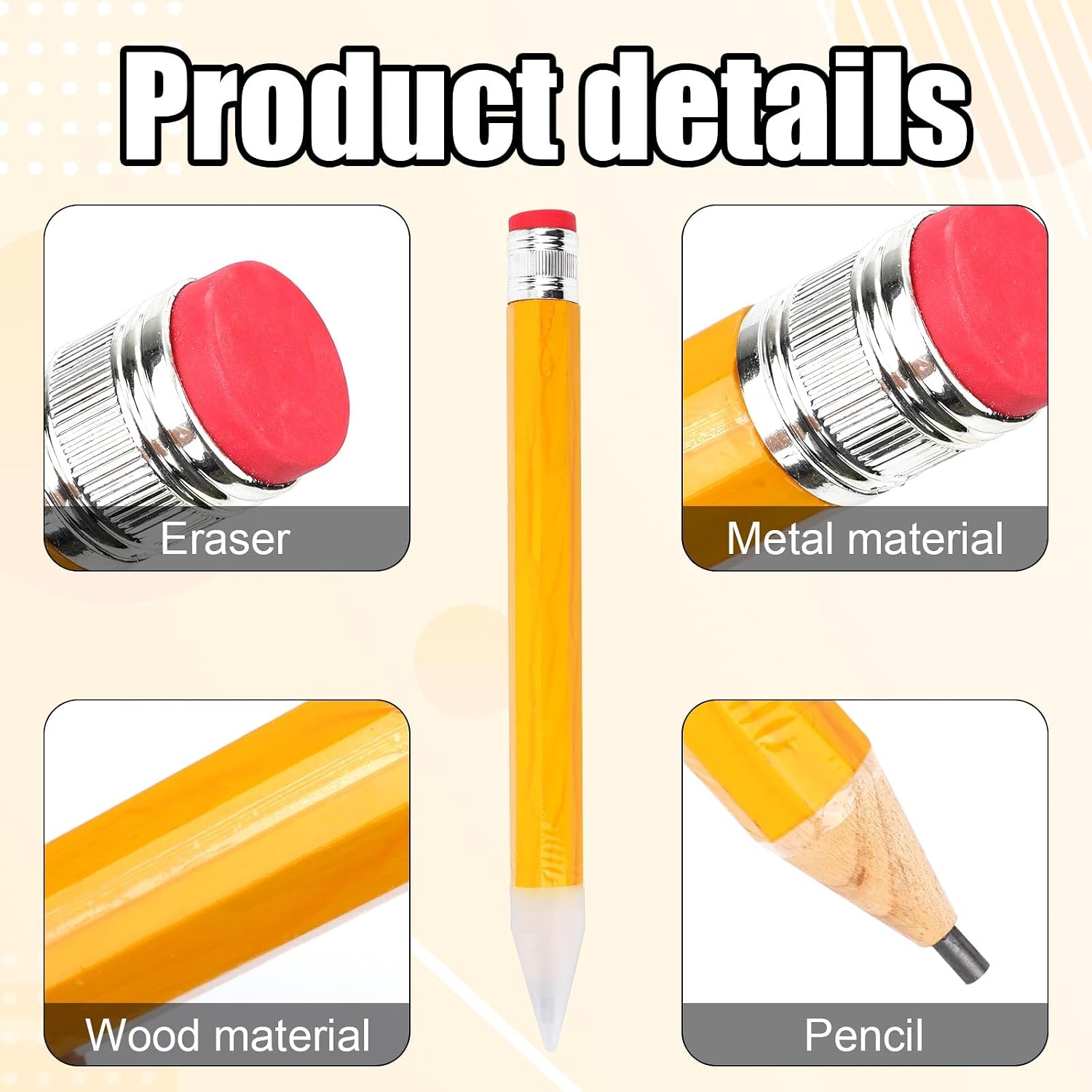 Tinoaly 2pcs Wooden Jumbo Pencils, 13in Large Wood Funny Oversized Pencils with Caps and Erasers Big Huge Novelty Pencil Giant Pencil Stuff for Party Game Props School Office Supplies (Yellow) image 4